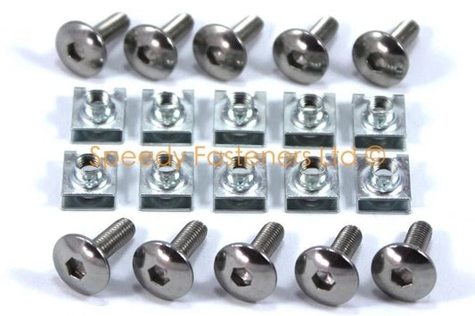 10x Klein m5 5mm Motorrad Verkleidung Feder Clips & Edelstahl Schrauben for Klein M5