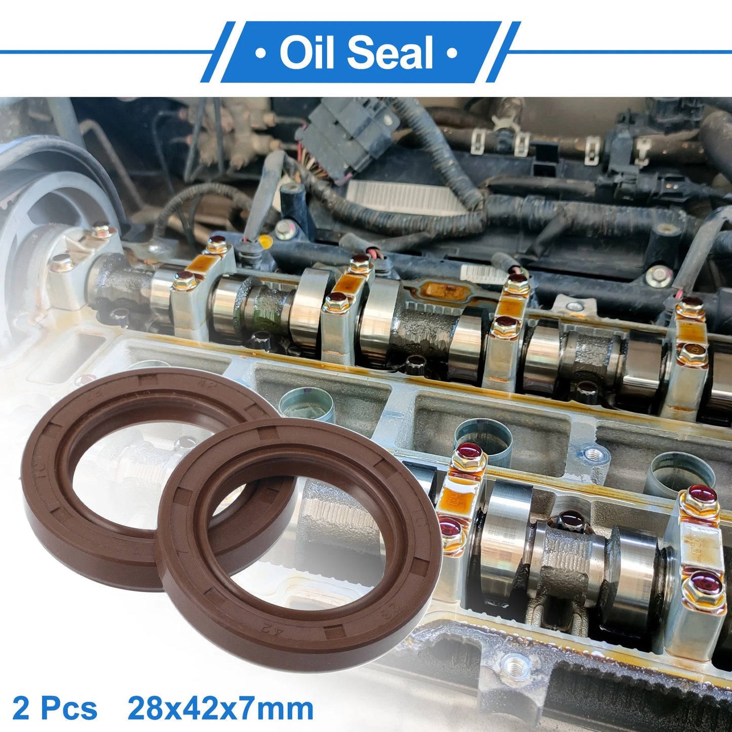 Oil Seal 28x42x7mm Seal Ring Shaft FKM Rubber Brown 2 x for Make Model