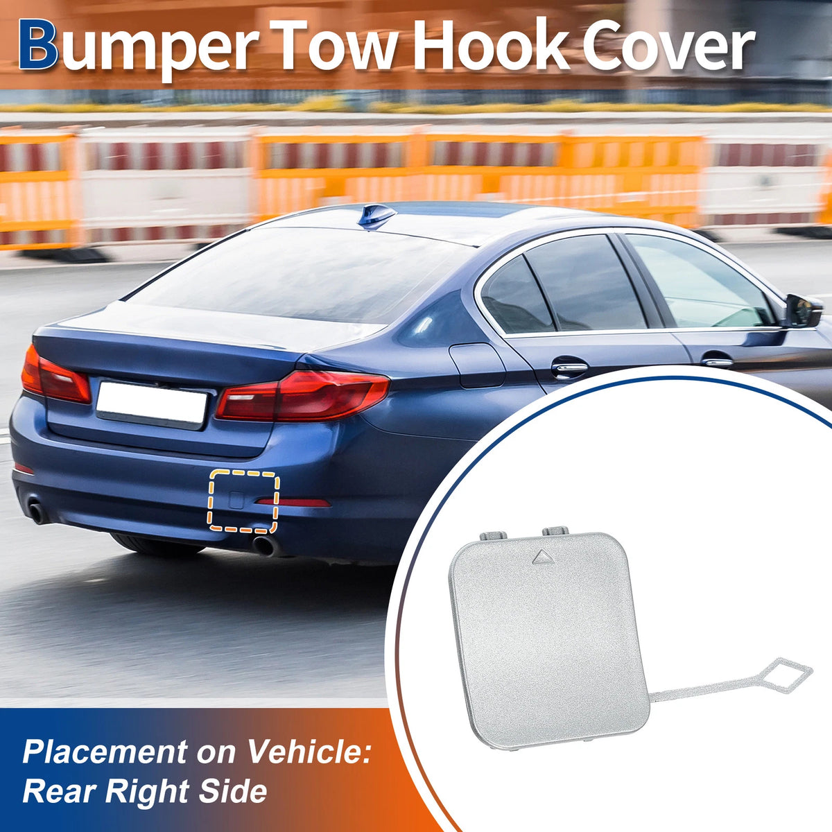 Rear Tow Hook Cover for BMW 530i 540i M5 (2001-2006) Silver Tone