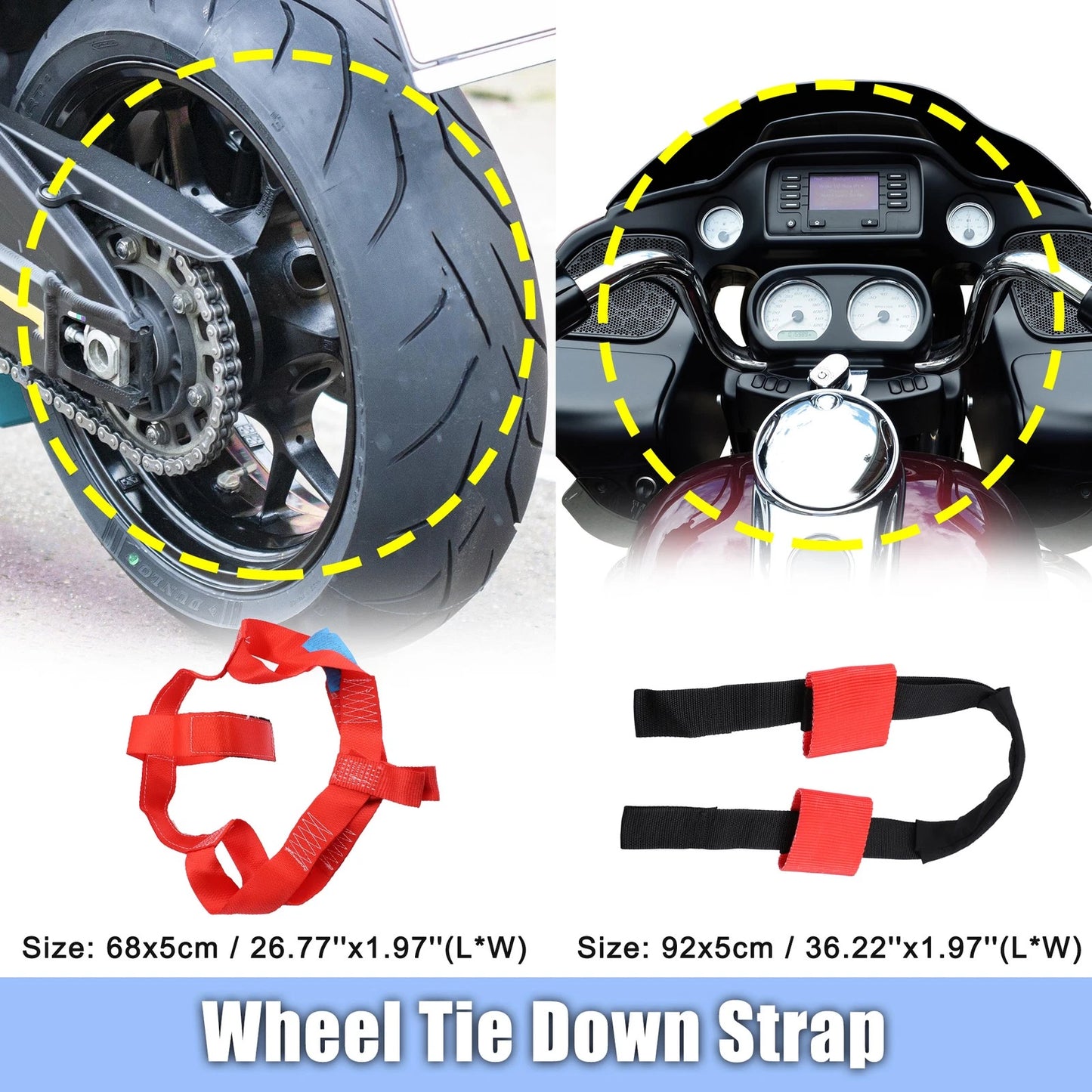 Front & Rear Wheel Transport Tie Down Strap / 1 Set / for Motorcycle Nylon Black Red