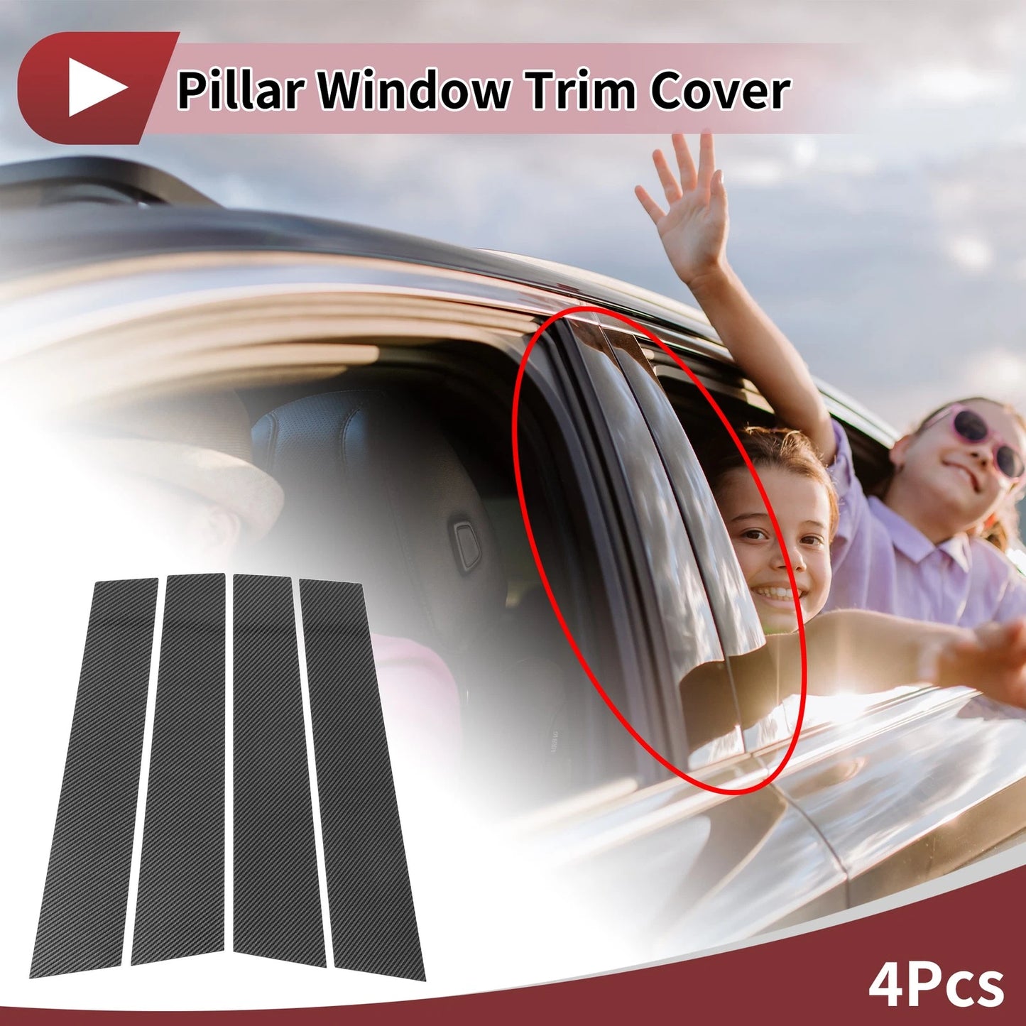 4 Pcs Car Door Pillar Window Trim for Acura TL (2009-2014) Black Carbon Fiber