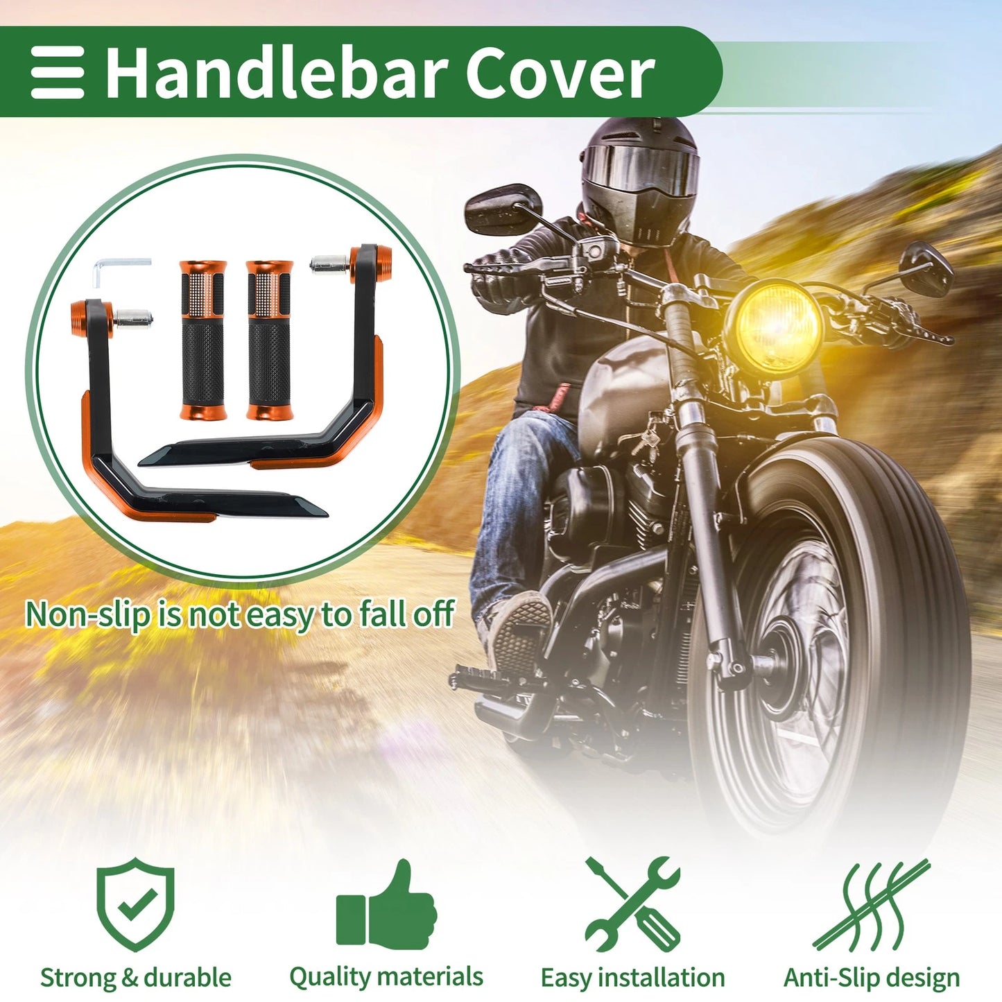 Motorcycle Hand Grips Cover Kit Handlebar Cover Orange Aluminum Alloy Rubber