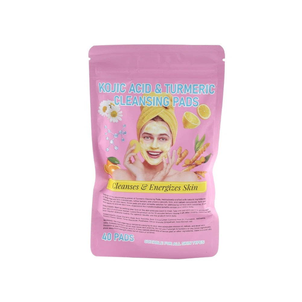 40PCS Kojic Acid & Turmeric Cleansing Pads for Exfoliating Facial Care