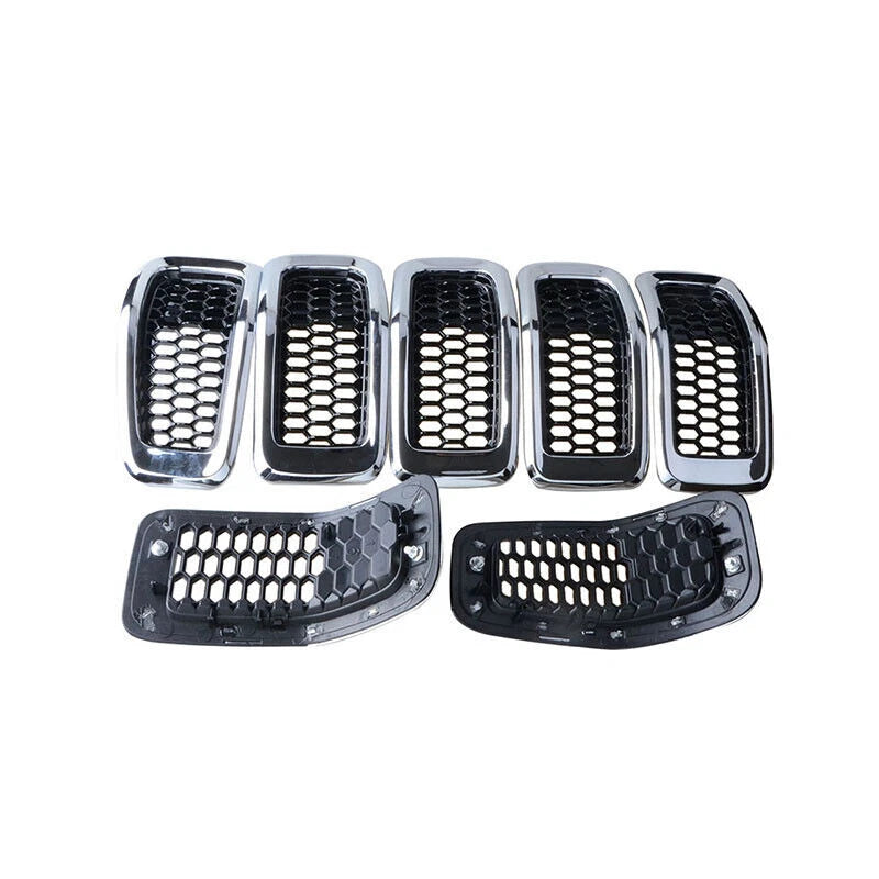 7 x Honeycomb Mesh Grill Inserts for 2014-2018 Jeep Cherokee Chrome Covers