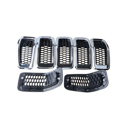 7 x Honeycomb Mesh Grill Inserts for 2014-2018 Jeep Cherokee Chrome Covers