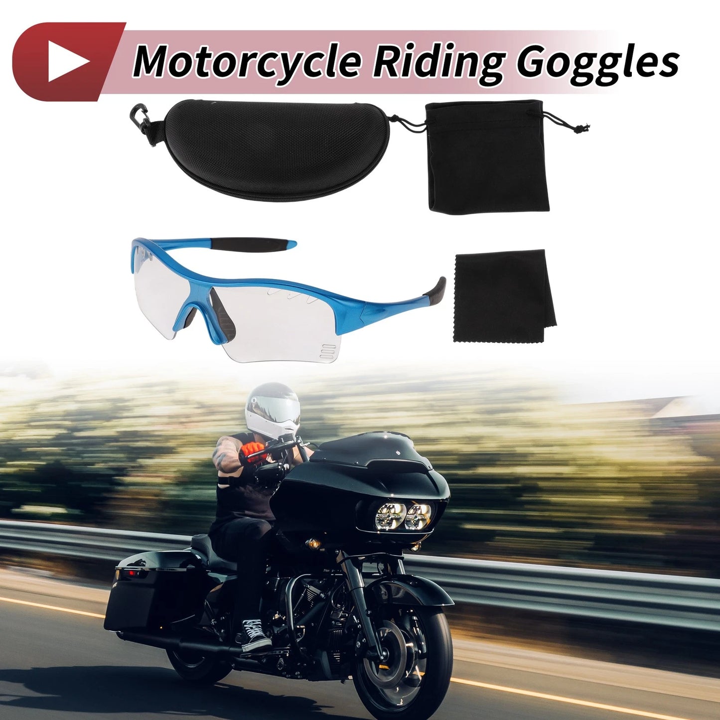 Set Riding Goggles Clear Lens Blue Frame PC TPU for Motorcycle