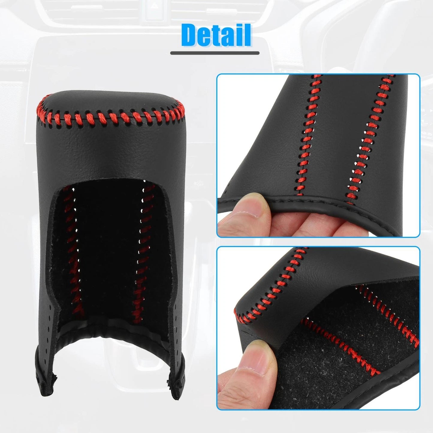 Black Gear Shift Knob Cover for Honda Accord 2018-2022 with Red Stitches