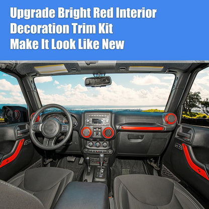 21pcs Interior Trim Kit for Jeep Wrangler JK (2011-2018) - Red Decoration Set