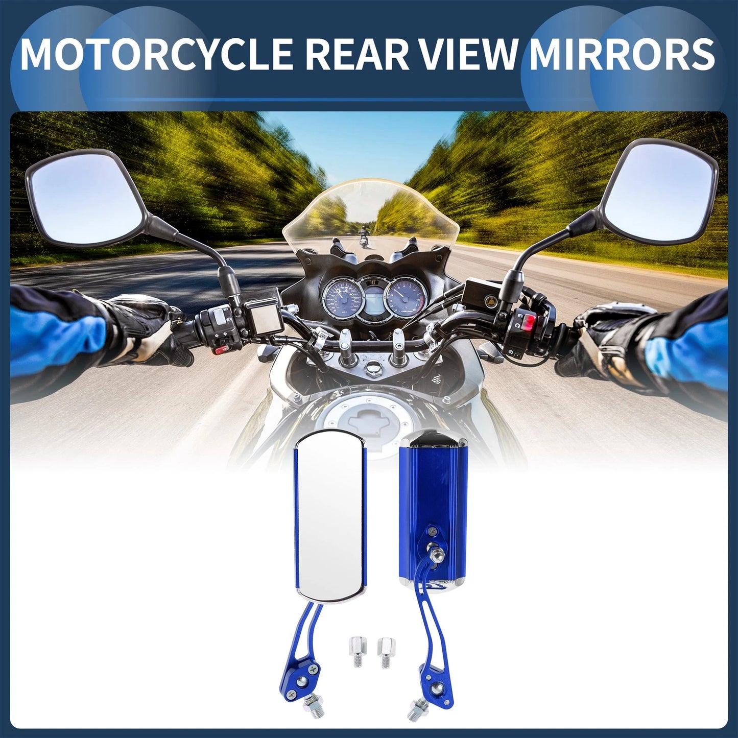 2 x Rear View Mirrors for Motorcycle Blue Aluminum Alloy