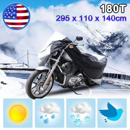 XXXL 190T Dust Motorcycle Cover Silver&Black Outdoor UV Protector