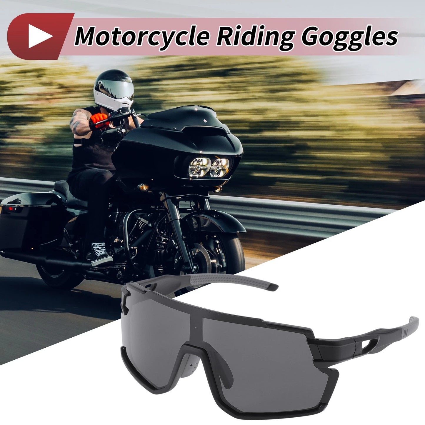Motorcycle Riding Goggles Black Lens Black Frame for Motorcycle