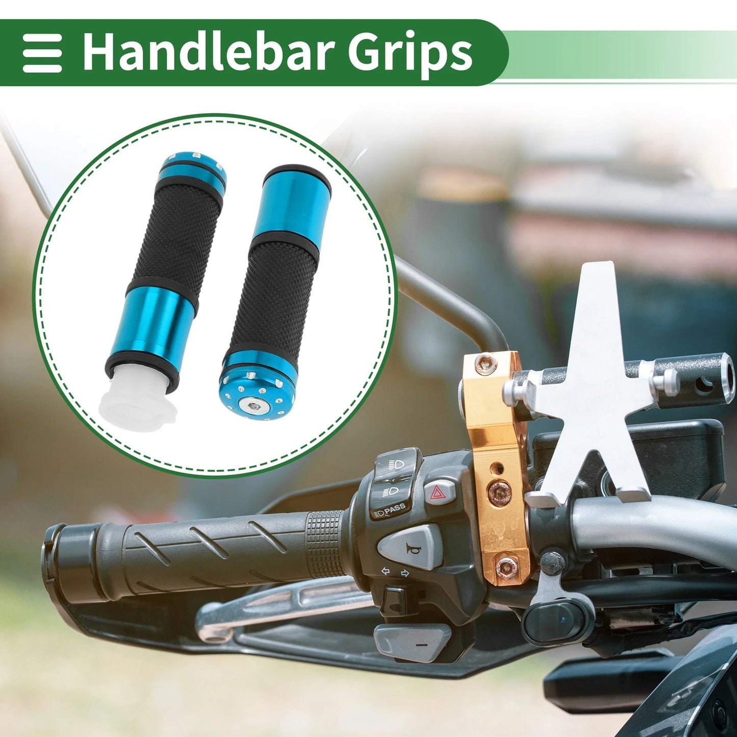 7/8" 22mm Hand Grips Covers Aluminum Blue for Motorcycle