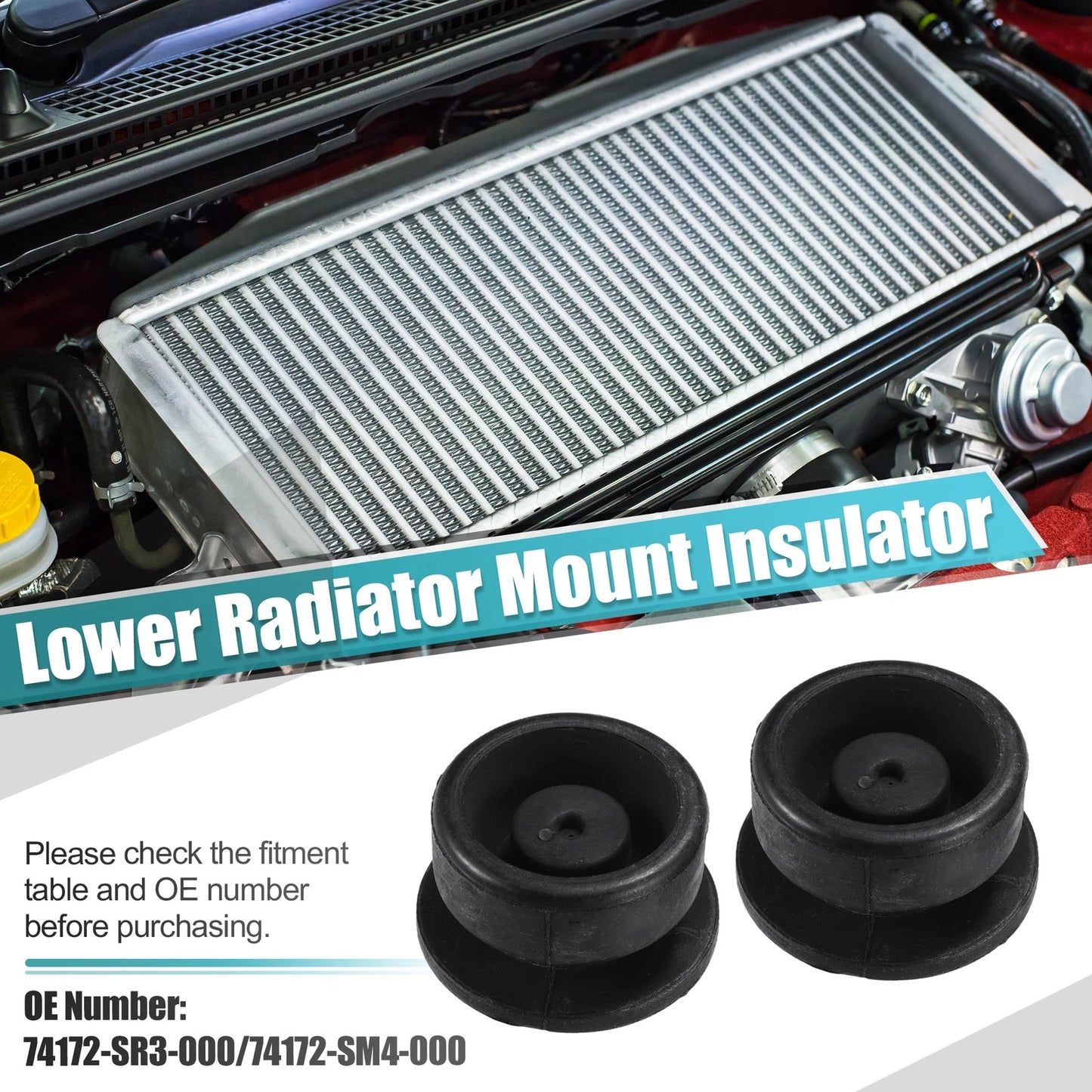 2 x Lower Radiator Mount Insulators for Honda Accord (1996-1998)