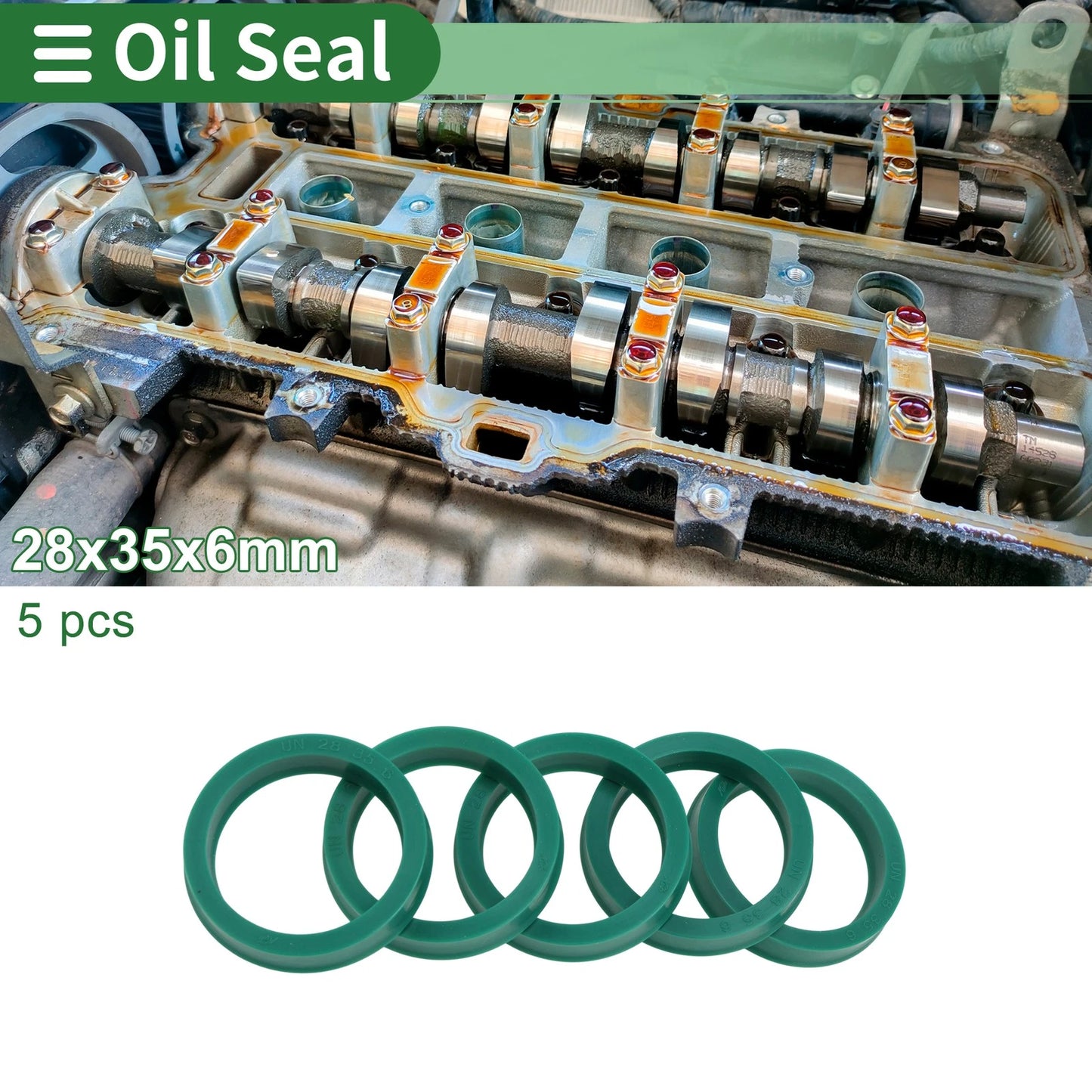 Oil Seal 28x35x6mm Rotary Shaft Seal TPU Green 5 Pcs