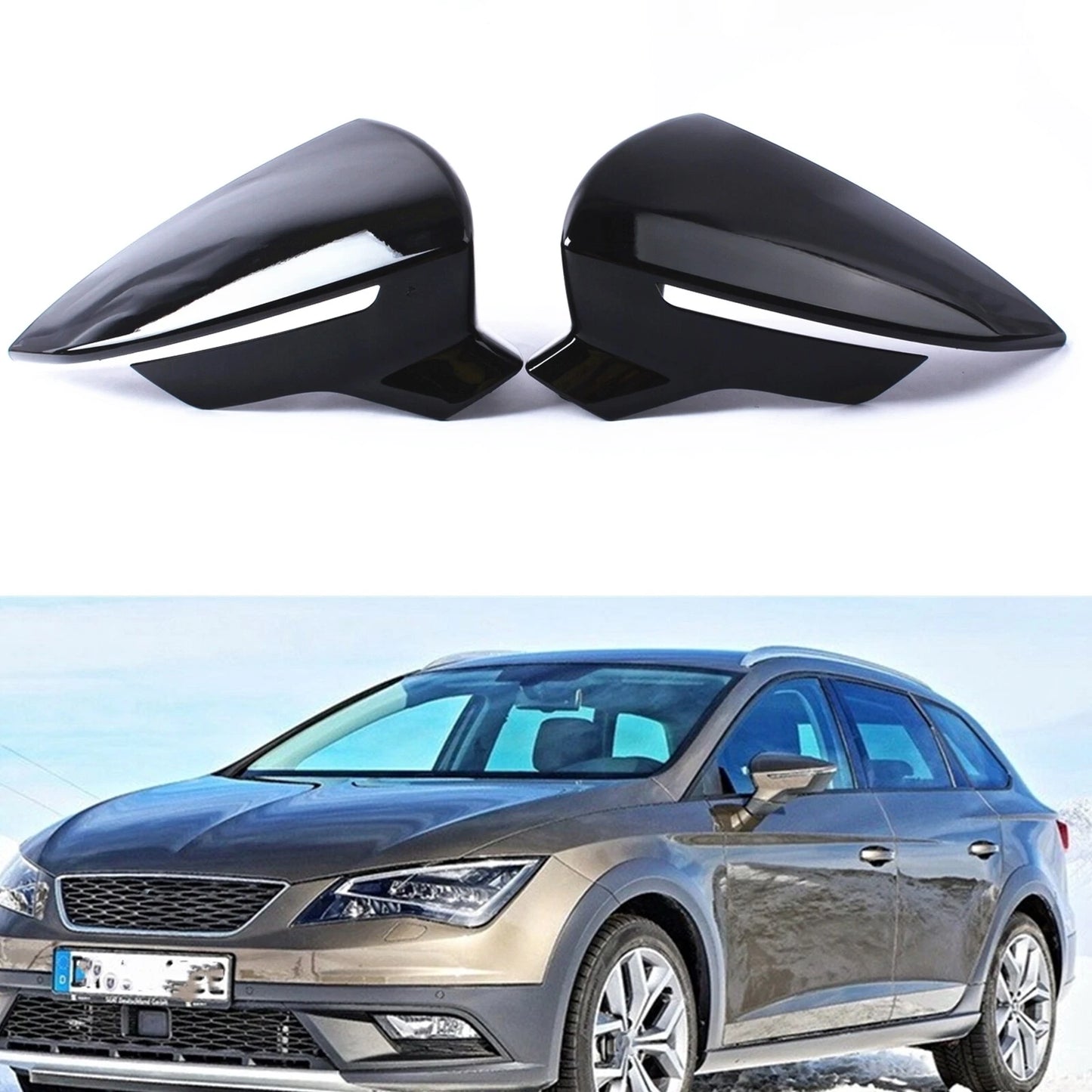 Gloss Black Side Mirror Covers for Seat Leon Mk3, Ibiza MK5 (2013-2020)