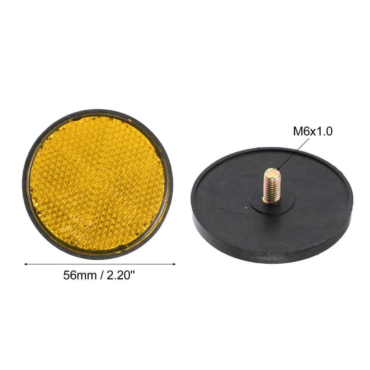 6pcs 56mm M6x1.0 Orange Universal Mount Round Warning Reflector for Motorbike