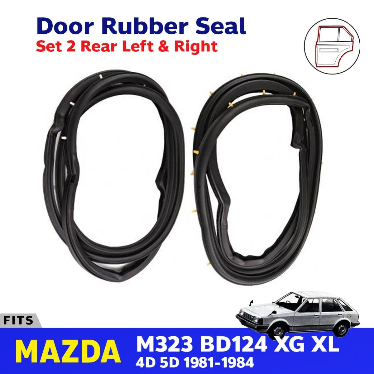 Door Rubber Seal Weatherstrip Rear L+R Fits MAZDA M323 XG XL 4D 5D 1981-1984 D08