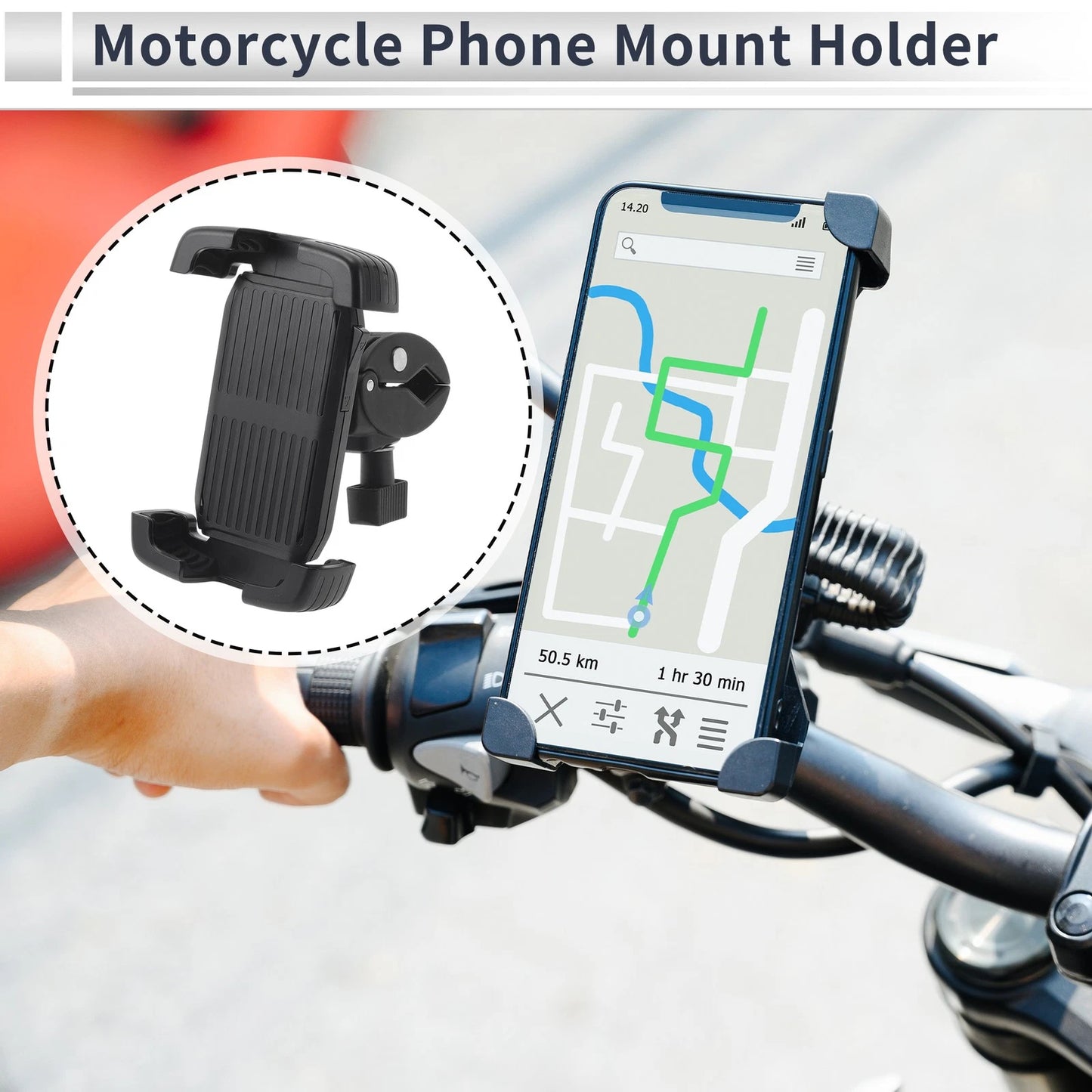 Phone Mount Holder 4.7–7.2 for Motorcycle ABS Black