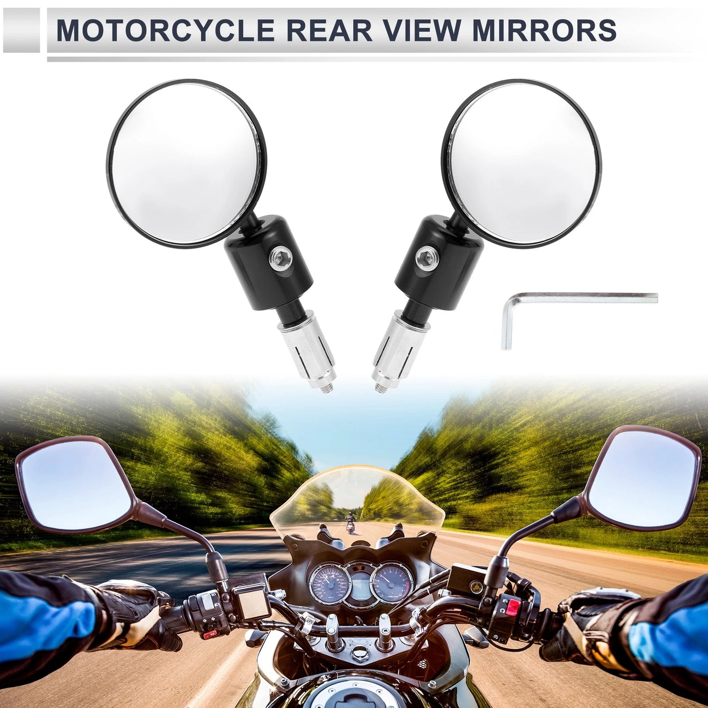 Motorcycle Rear View Mirrors Round Shape Black Aluminum Alloy 1set for M6