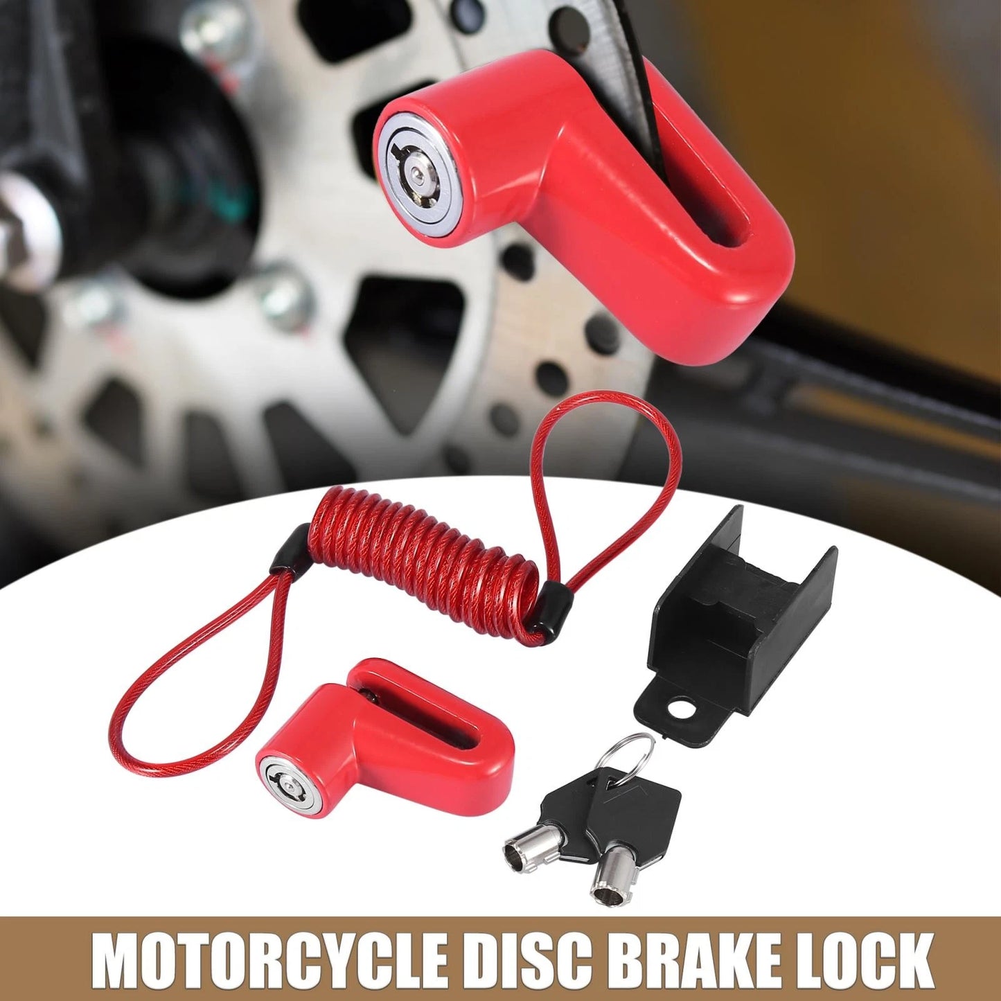 Universal Motorcycle Disc Brake Lock Red with Red Rope Set