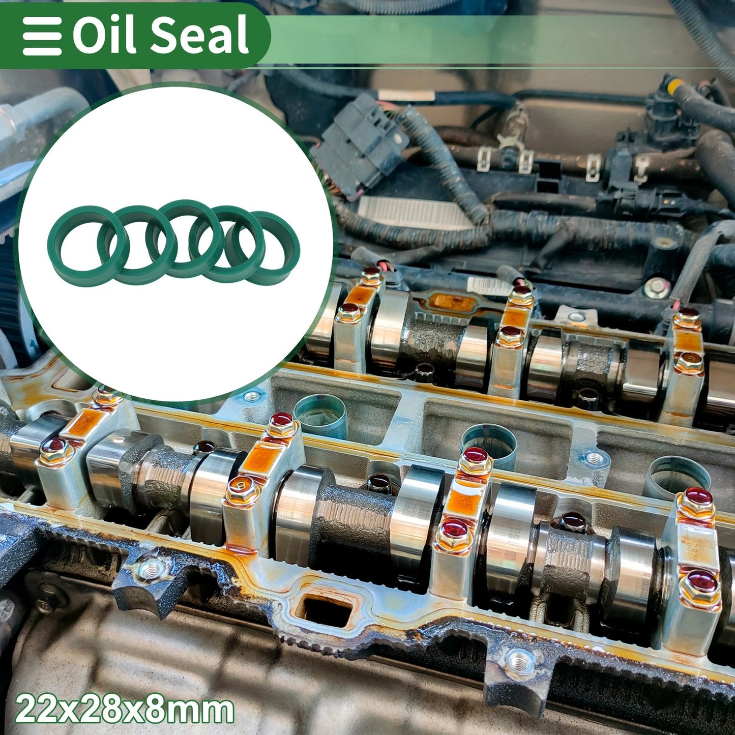 Oil Seal 22x28x8mm TPU Seal Ring High Pressure Green 5 Pcs for Car