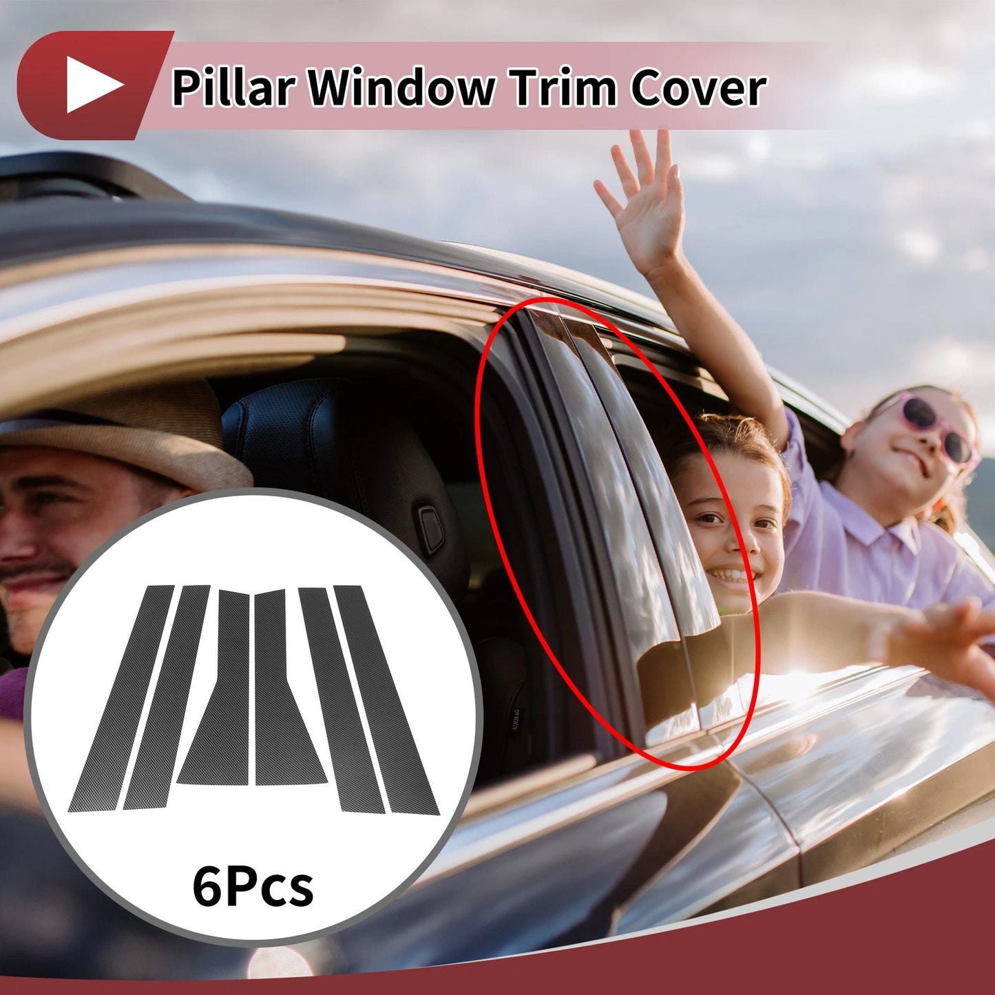6 Pcs Door Pillar Window Trim for Subaru Forester (2019-2024) Black Carbon Fiber