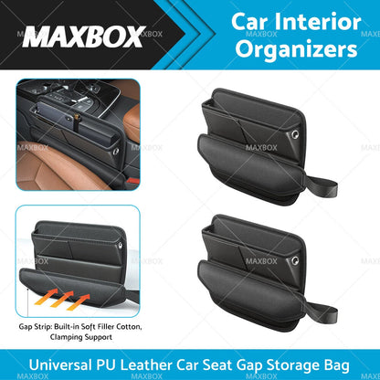 Car Seat Gap Storage Bag Organizer PU Leather with Charging Cable Hole