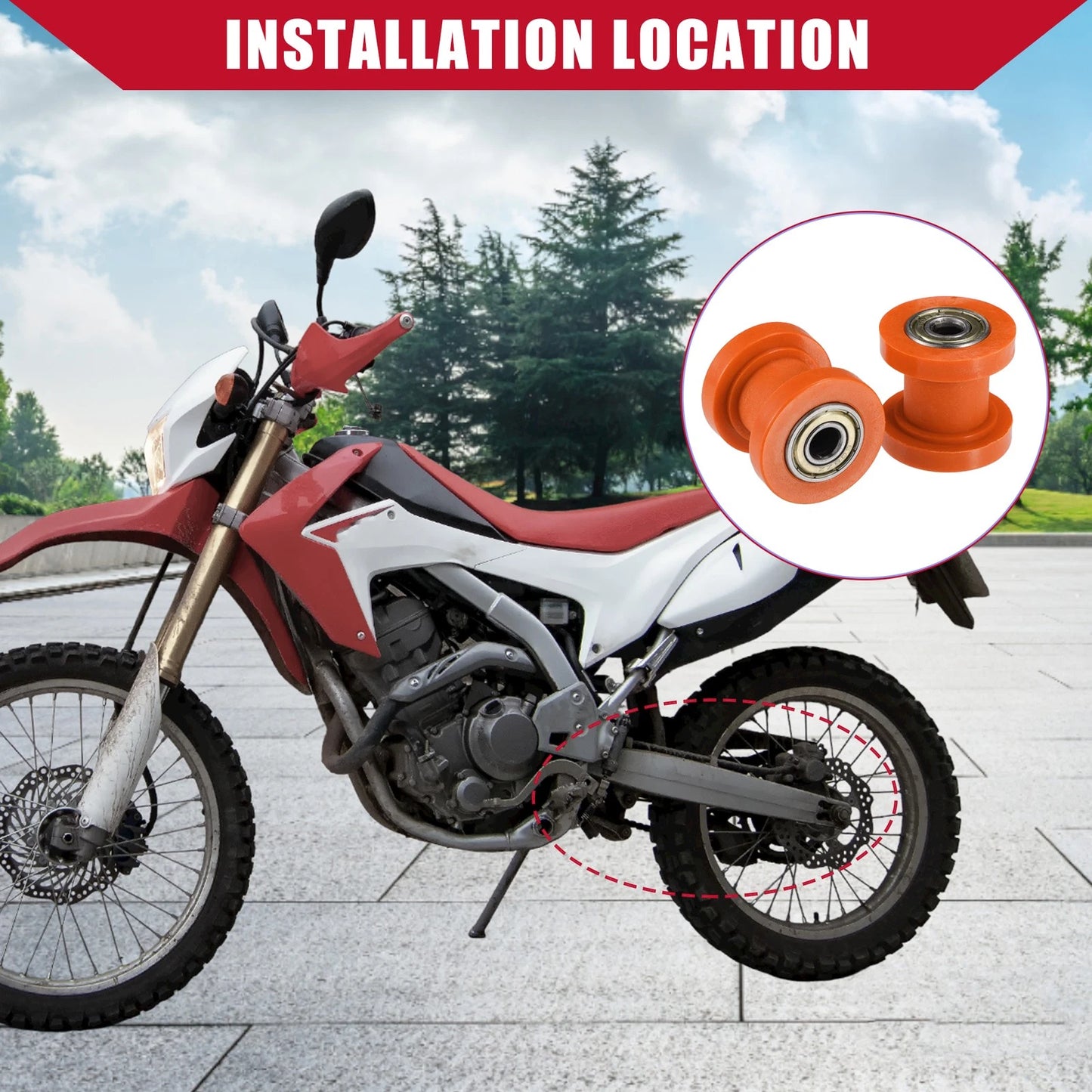 2 x 8mm Chain Roller Pulley Tensioner for Motorcycle Mini Bike ATV Orange