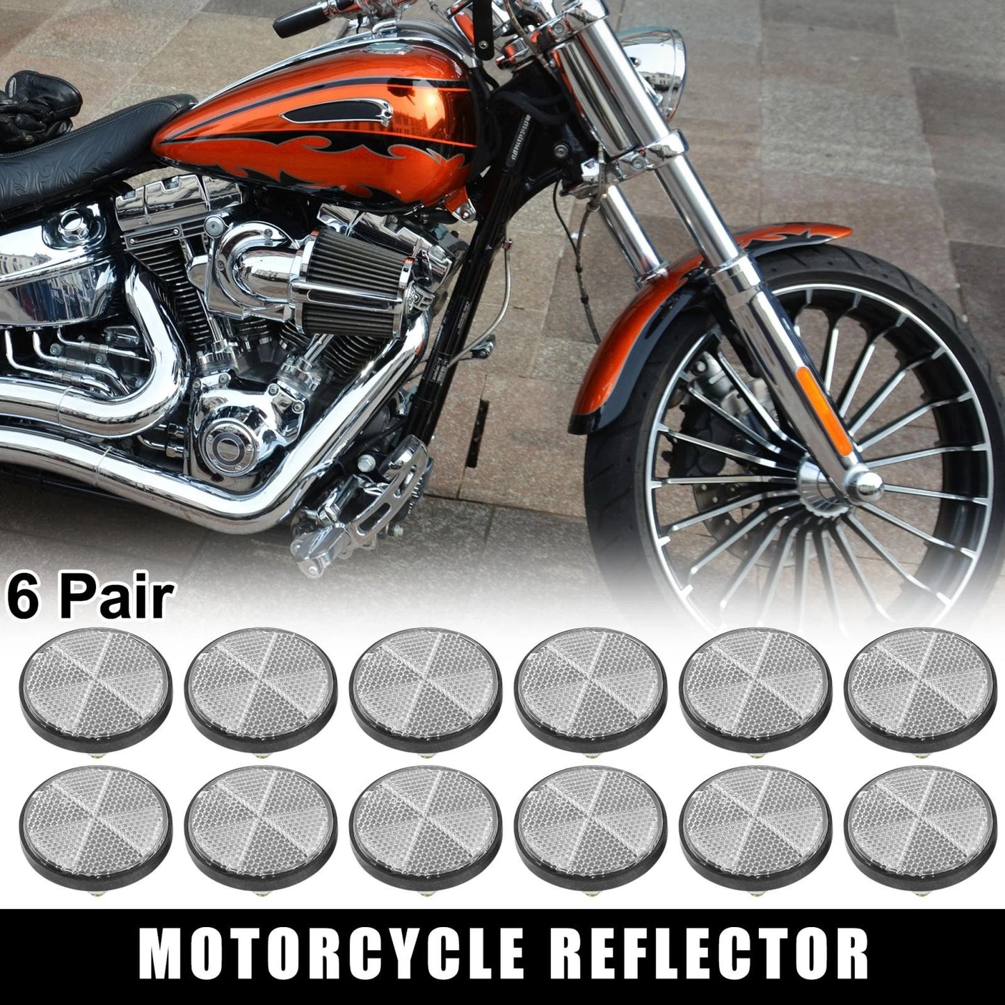 6 Pair M6x1.0 White Universal Screw Mount Warning Reflector for Motorcycle Bike