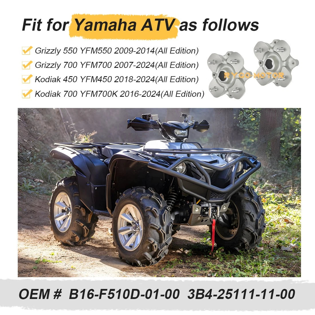 Front & Rear Wheel Hub for Yamaha Kodiak 450 700 Grizzly 550 700