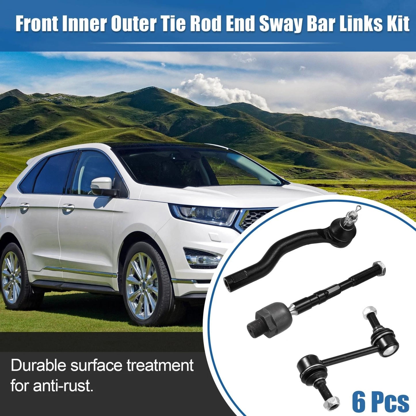 6pcs Front Inner Outer Tie Rod Ends & Sway Bar Links for Lincoln MKX (2007-2015)