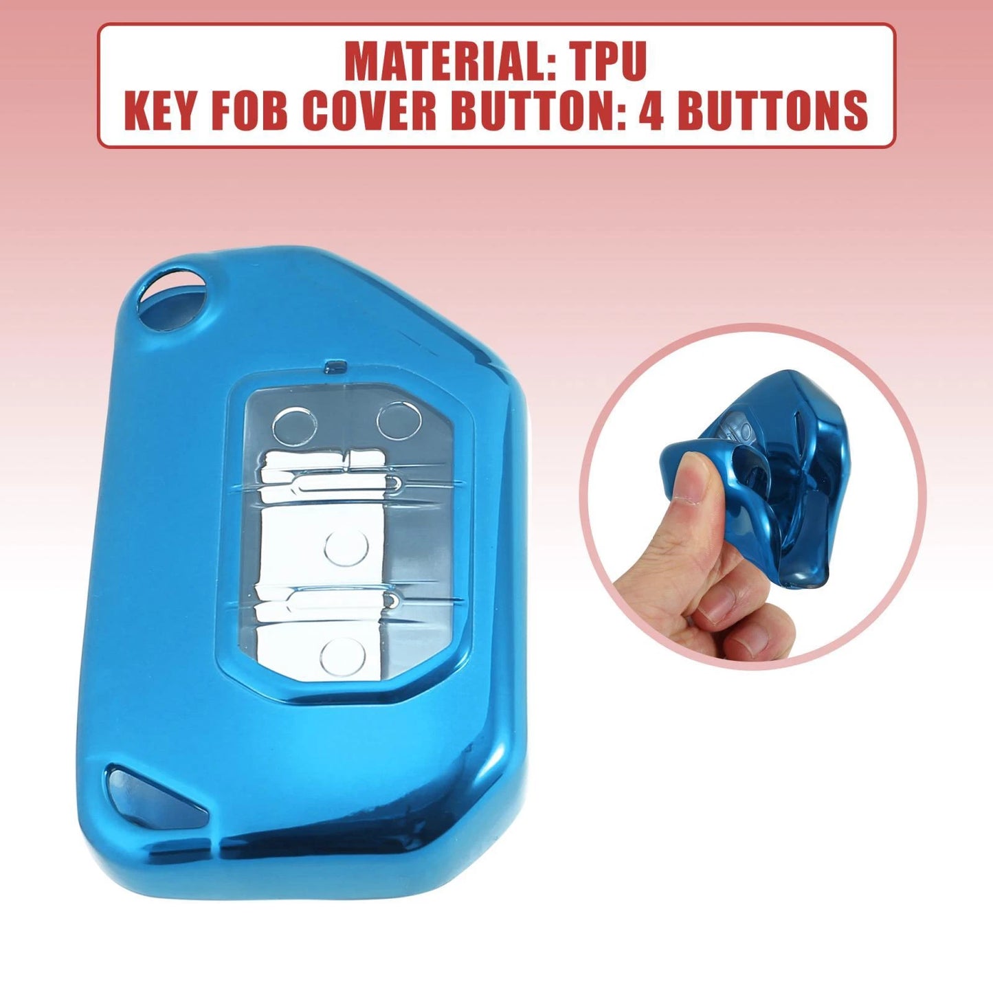 TPU Blue 4 x Button Car Remote Key Fob Cover for Jeep Wrangler JL JLU (2018-2021)