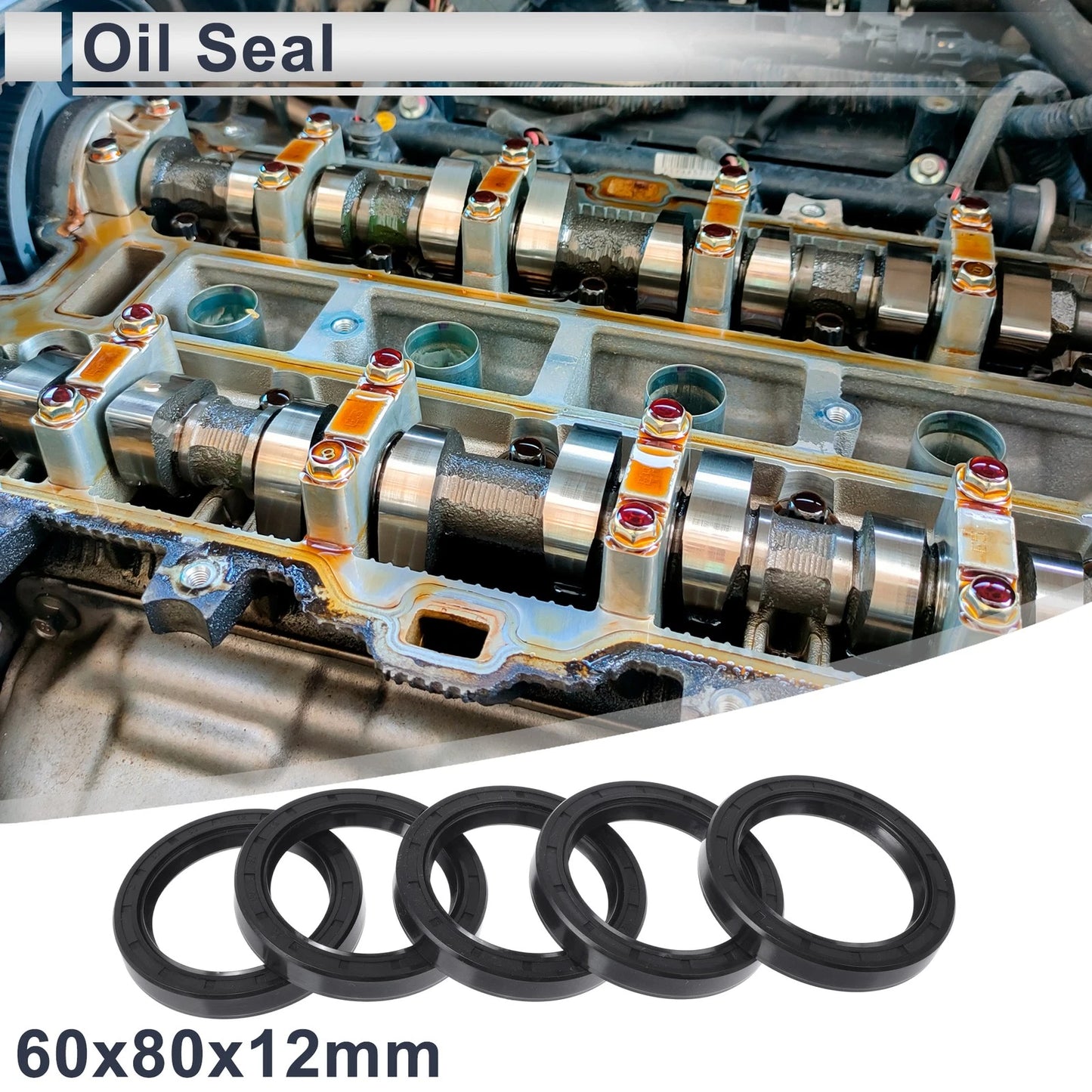 Oil Seal / 60x80x12mm / Seal Ring Rotary Shaft Seal NBR Black 5 Pcs for Universal