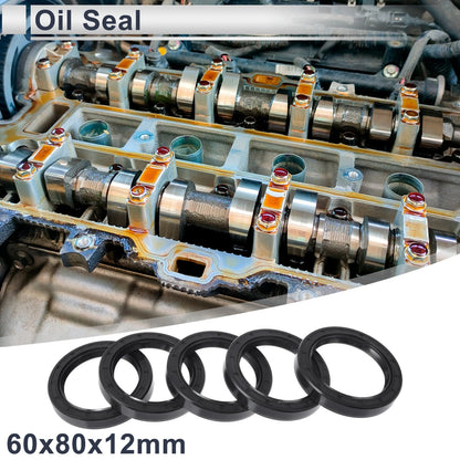 Oil Seal / 60x80x12mm / Seal Ring Rotary Shaft Seal NBR Black 5 Pcs for Universal