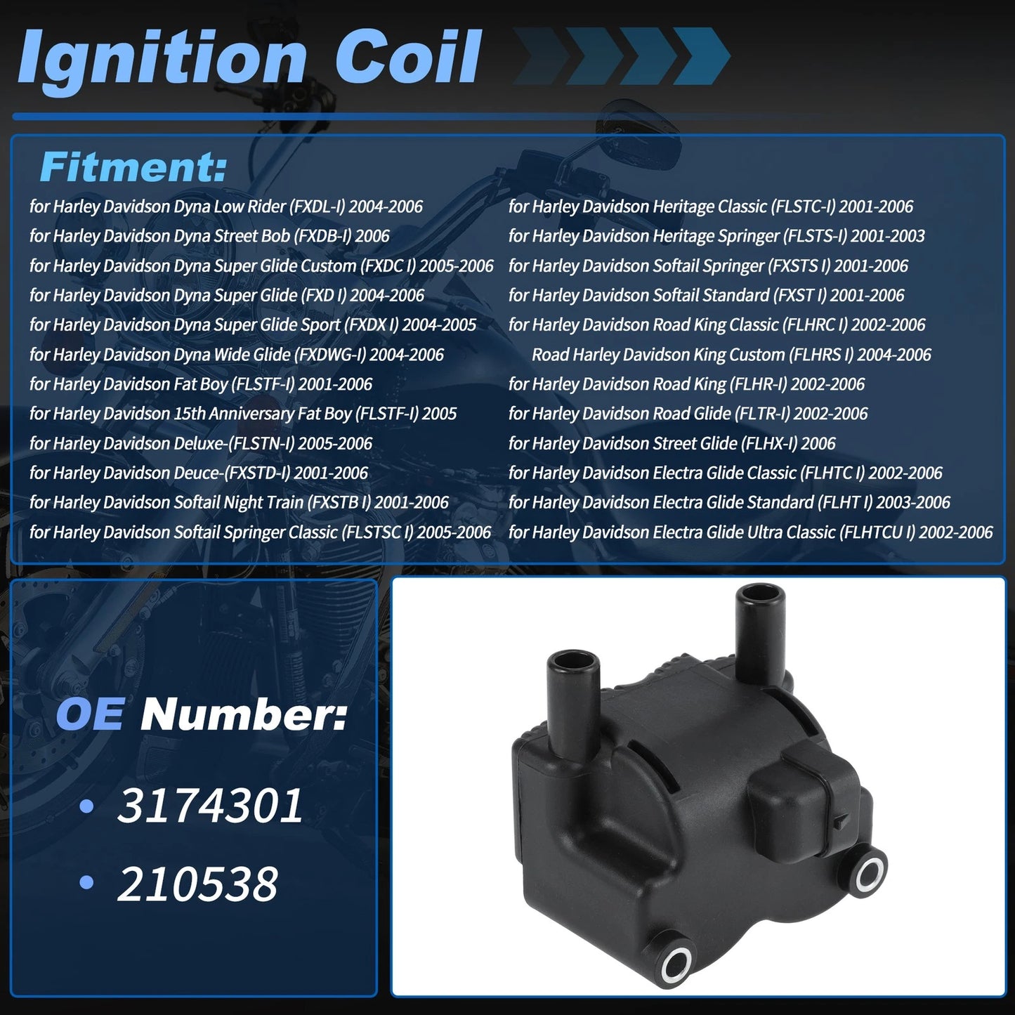 Ignition Coil High-Tension Coil for Harley-Davidson Road Glide (2002–2006)