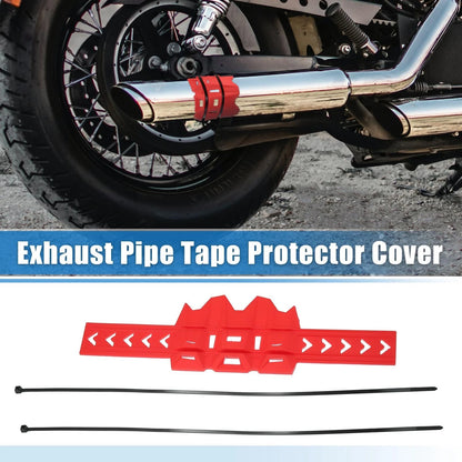 End Heat Shield Guard for Universal Motorcycle Exhaust Pipe with Cable Tie Red