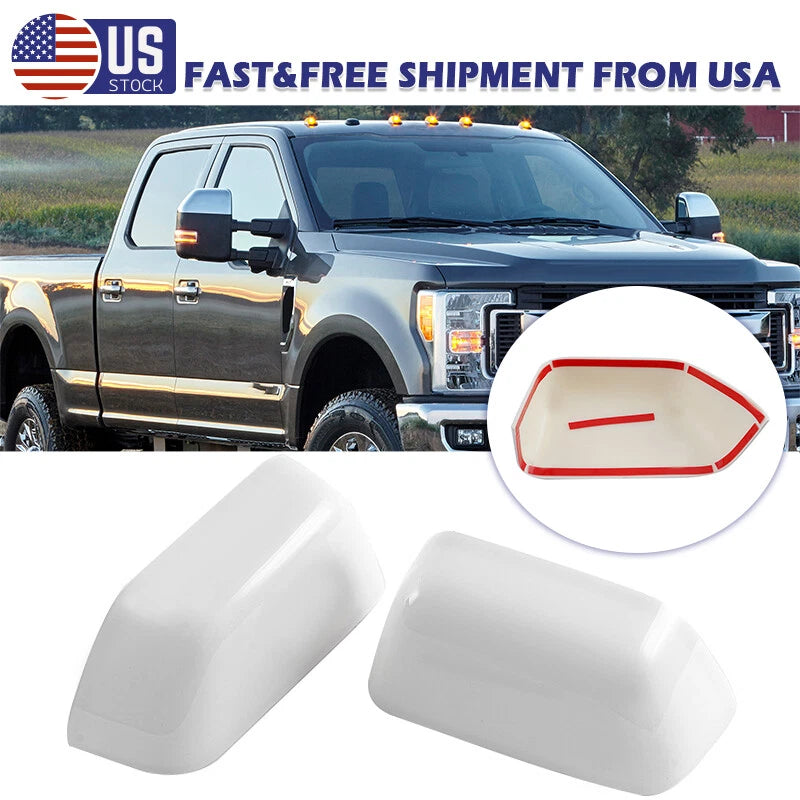 White Wing Side Towing Top Mirror Cover Caps for Ford F250 F550 Superduty (2017-2024)