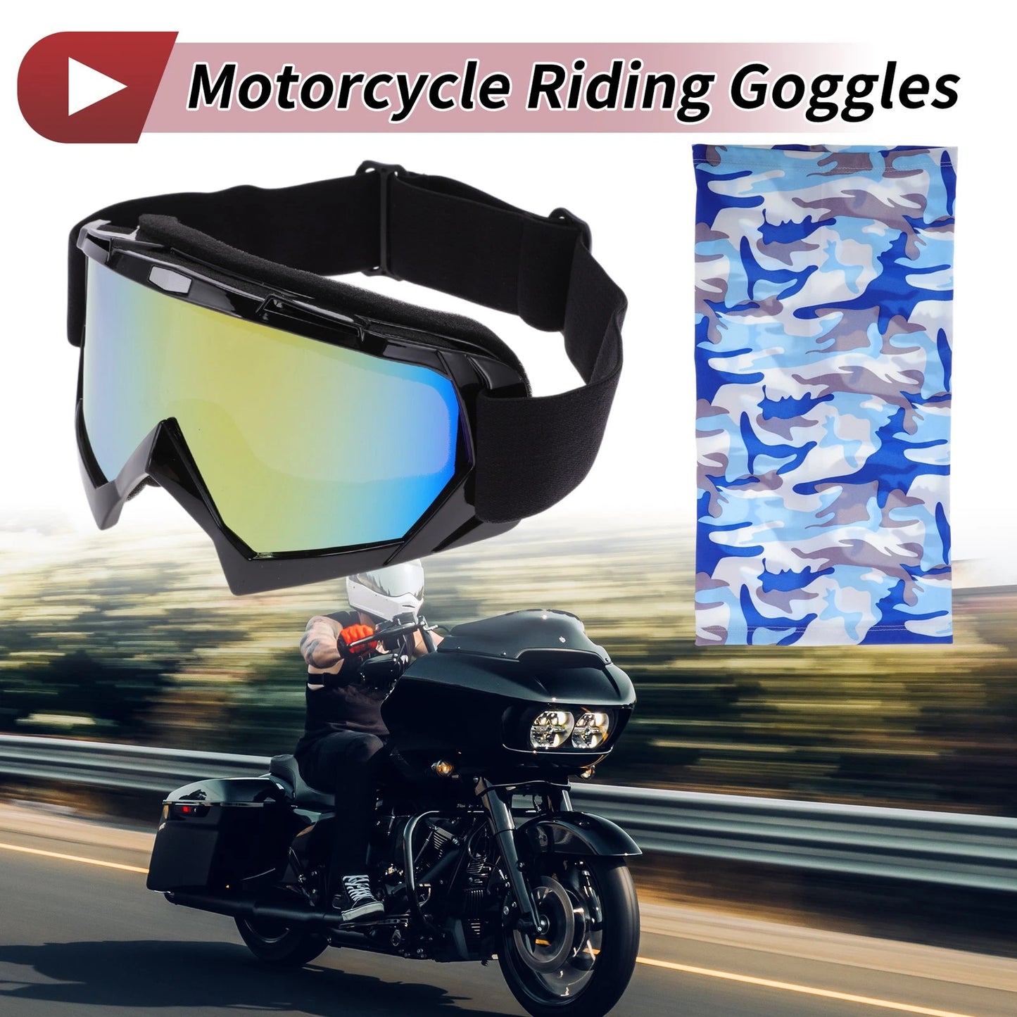 Motorcycle Riding Goggles Colorful Lens Black Frame TPU Cycling Sunglasses