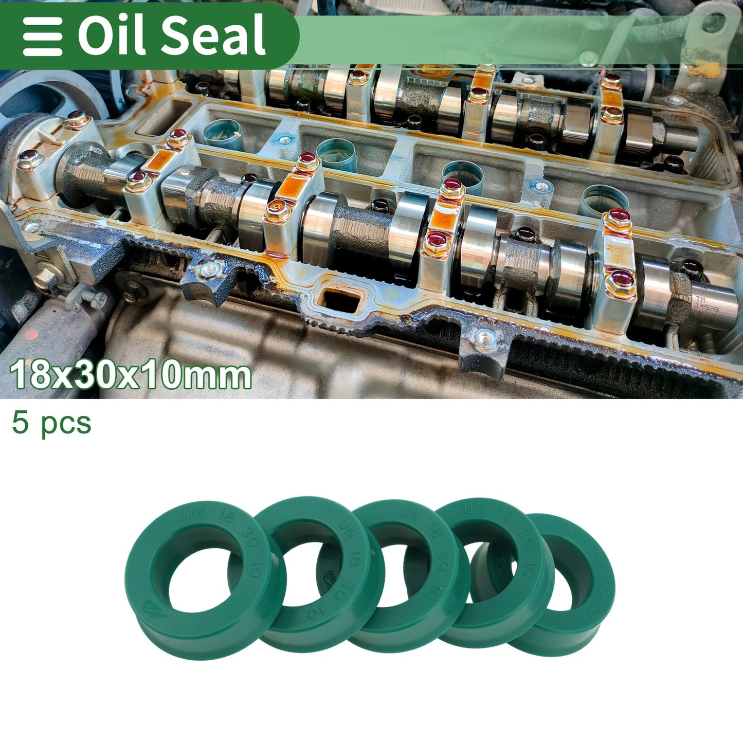Oil Seal Seal Ring Rotary Shaft Seal TPU 18x30x10mm High Pressure Green 5 Pcs