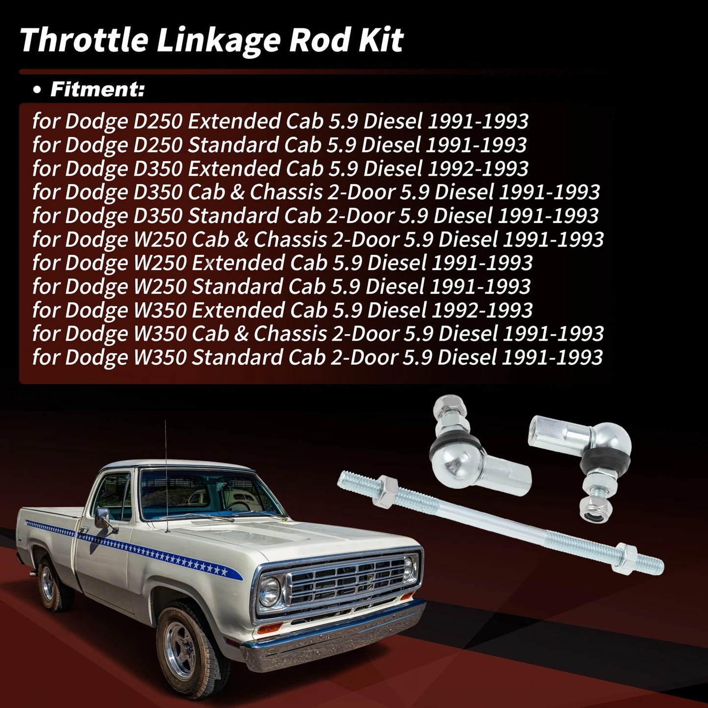 Throttle Linkage Rod for Dodge D250 D350 5.9L Diesel (1991-1993)