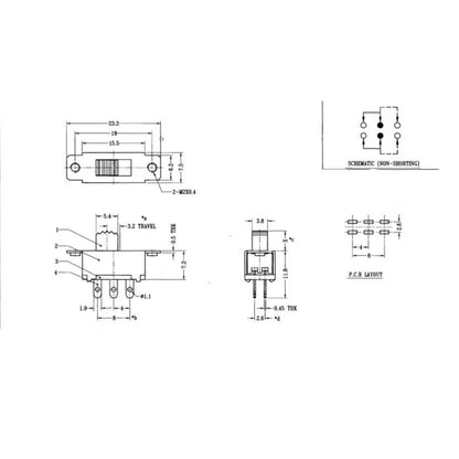 10 x 6 Terminal DPDT On/Off Mini Slide Switch for Various Applications
