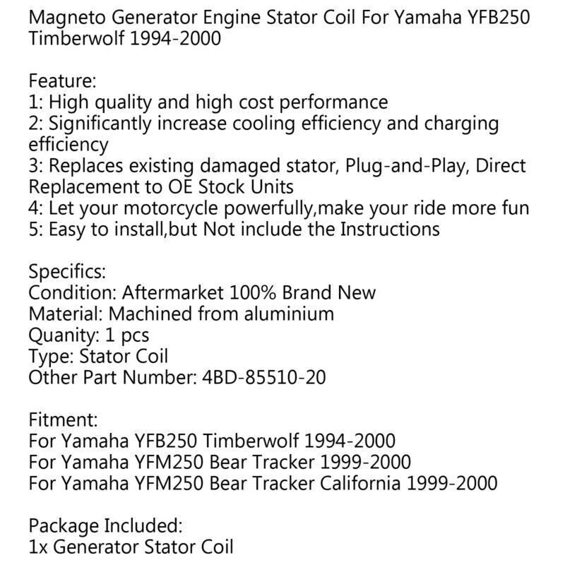 Stator Coil for Yamaha YFM250 Bear Tracker (1999-2000)