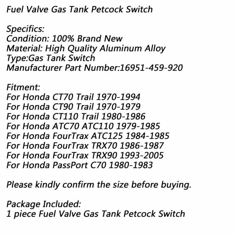 Fuel Tap Switch for Honda ATC70 ATC110 ATC125 TRX90 (1970-2023)