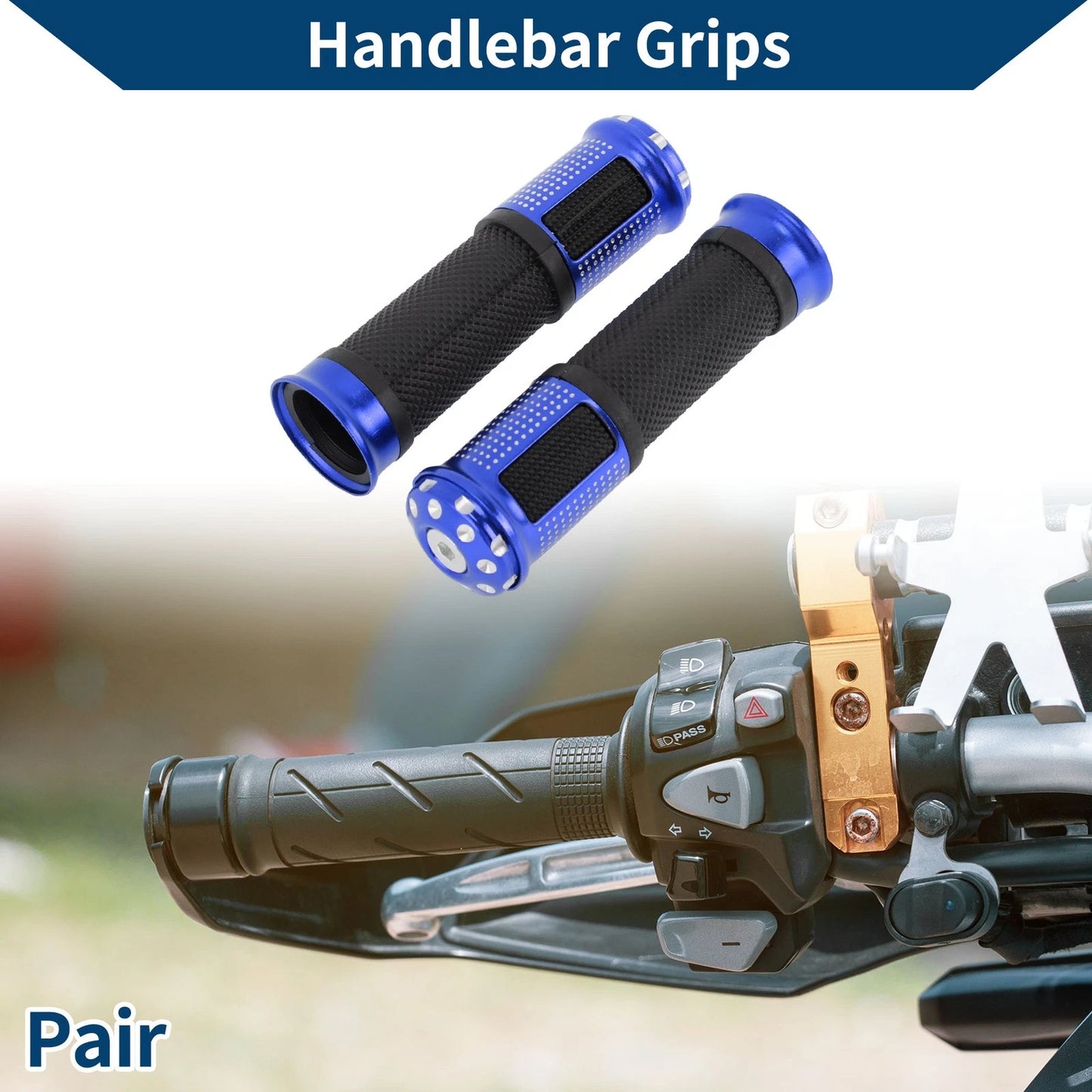 23 x 25 mm Hand Grips Cover for Motorcycle Aluminum Alloy Rubber Blue 1 Pair