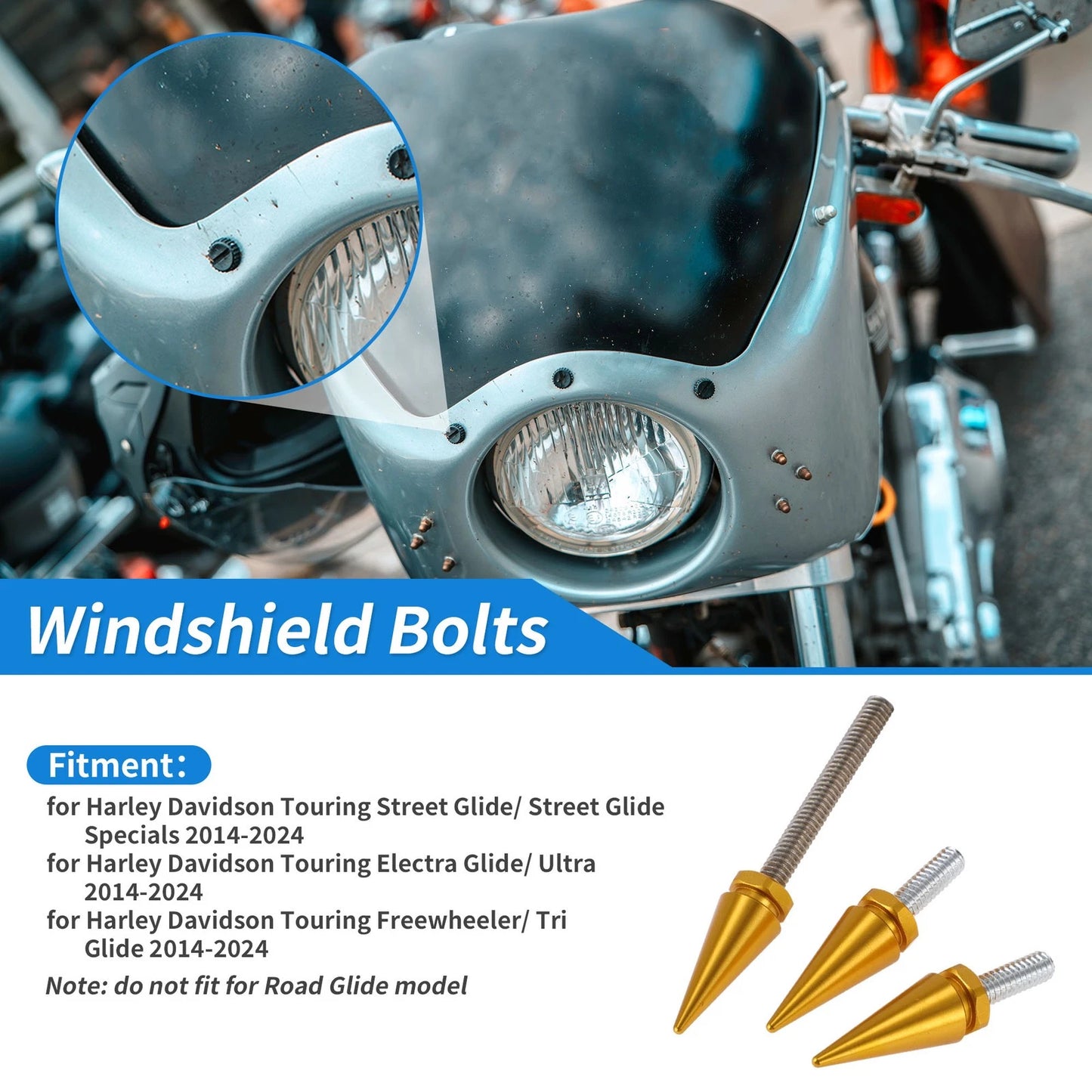 Windshield Bolts Gold Tone for Harley Davidson Touring Freewheeler/ Tri Glide