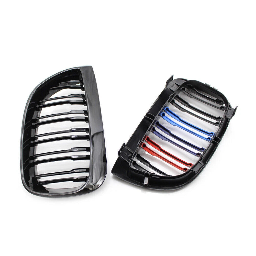 Gloss Black Double Slat M-Color Front Kidney Grille for BMW E87 1-Series (2004-07)