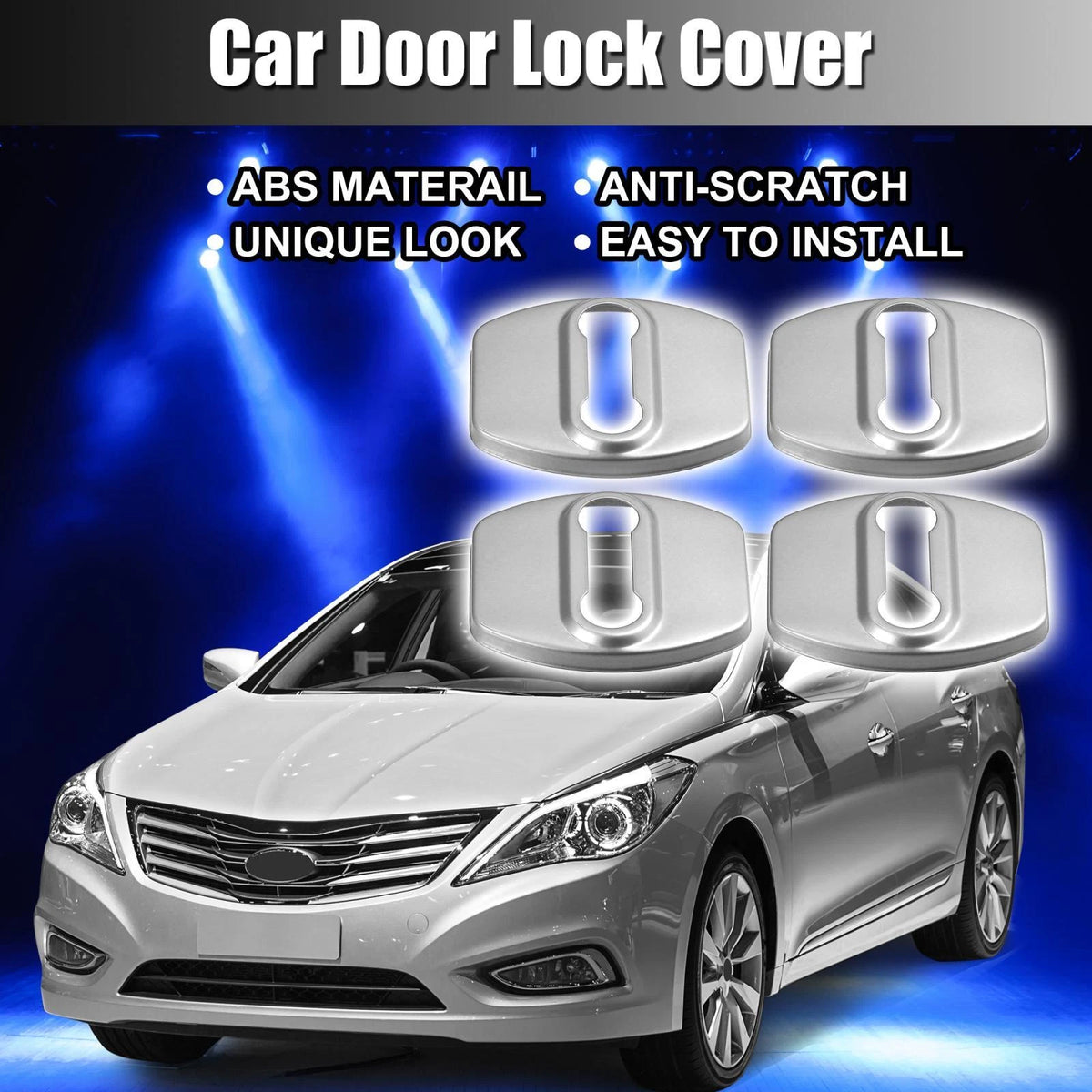 4 x Car Door Lock Latch Covers for Hyundai Kia Silver Tone