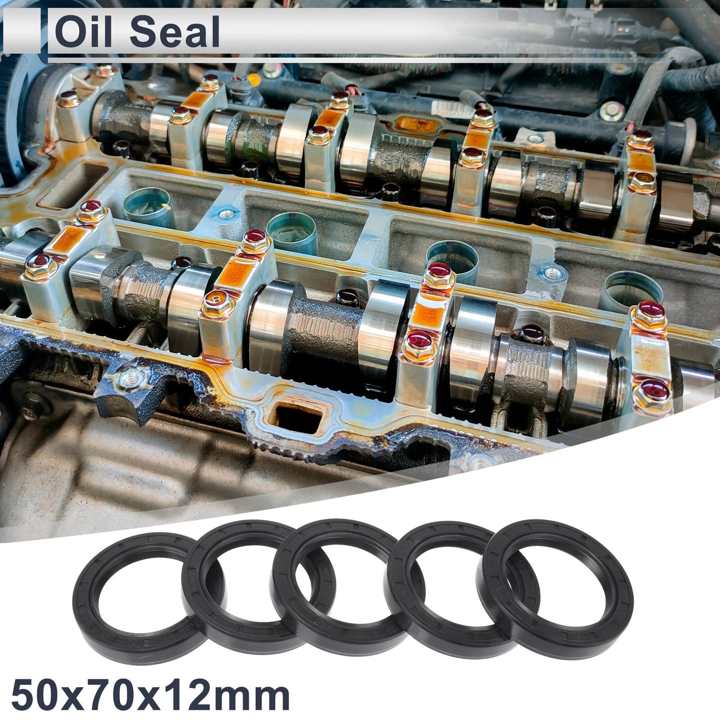Oil Seal 50x70x12mm NBR Rubber Rotary Shaft Seal Black 5 Pcs for Make Model