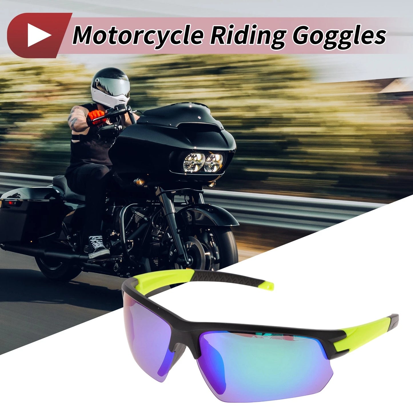 Motorcycle / Goggles / Goggles Green Lens Black Frame Tri-acetel Cellulose
