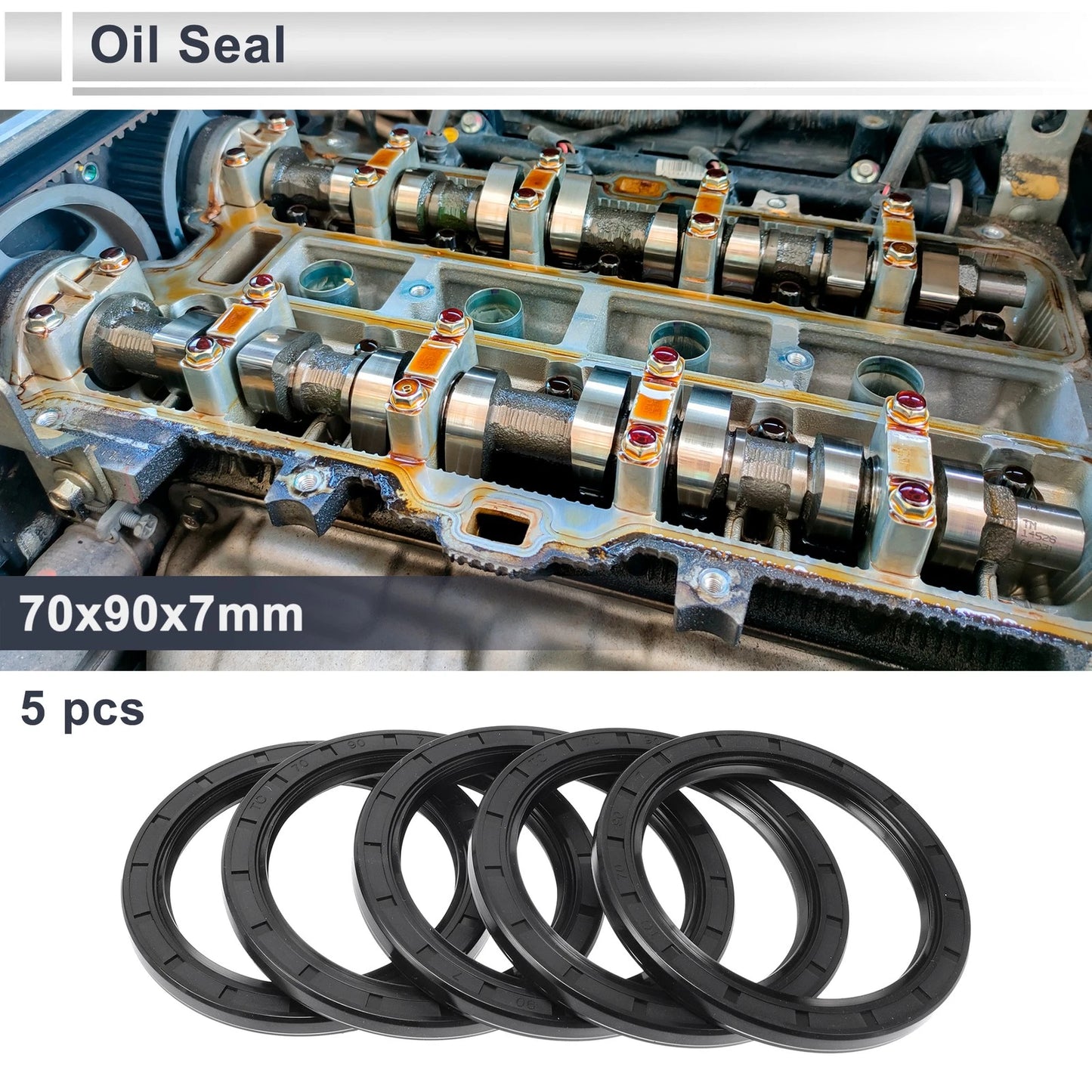 Oil Seal 70x90x7mm Black 5 Pcs Ring Rotary Shaft Nitrile Rubber for MakeModel